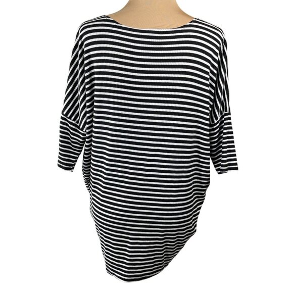 Agnes & Dora Striped Ribbed Top Pullover Short Sleeve Black White Size M Medium - Picture 3 of 7